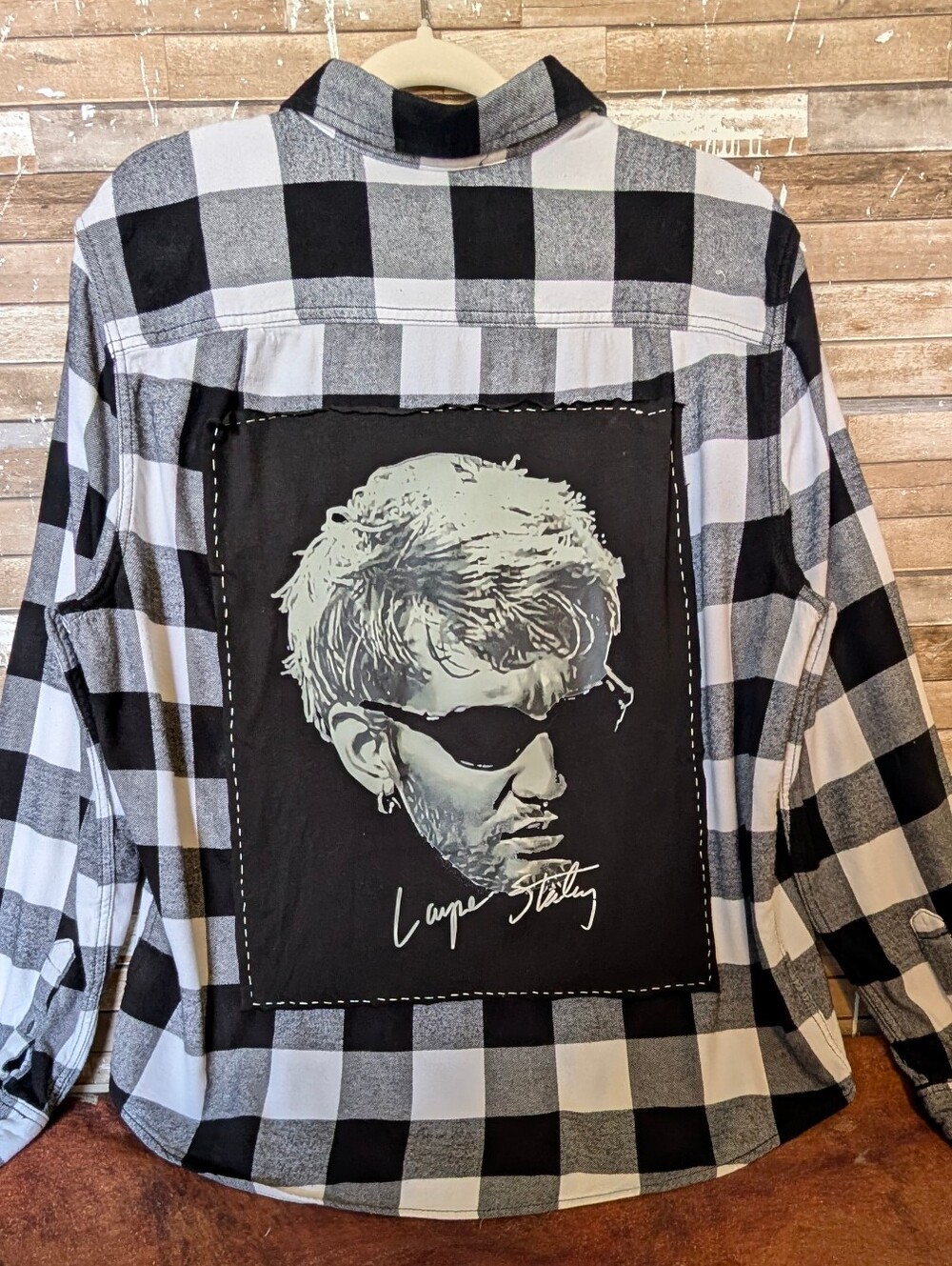 Layne Staley Alice In Chains Upcycled Flannel Shirt Black And White